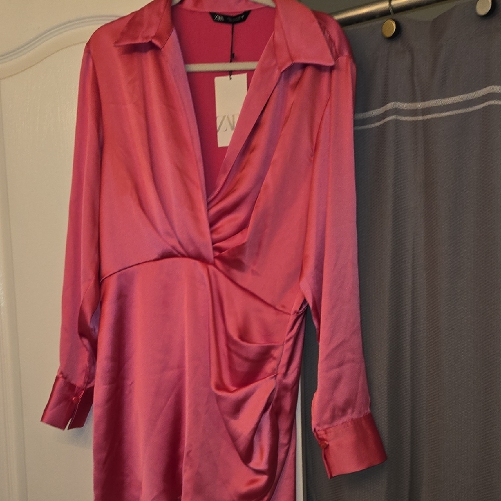 Zara Fuchsia Satin Wrap Dress